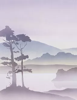 Silhouettes Collection: Fantasy Lakeside scene - Diptych - Left