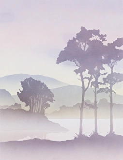 Silhouettes Collection: Fantasy Lakeside Scene - Diptych - Right