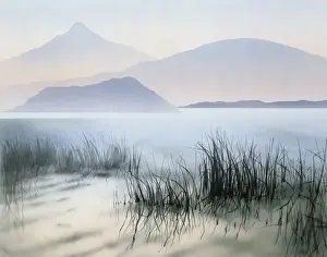 Rushes Prints: Fantasy Landscape with Lake and Reeds - Left