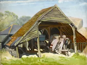 Farm carts in a wooden outbuilding