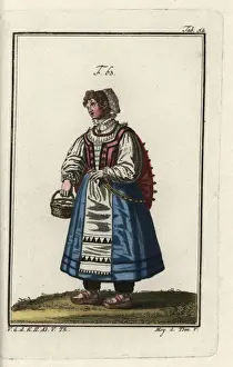 Spalart Prints: Farm girl of Belluno, Italy, wearing sandals