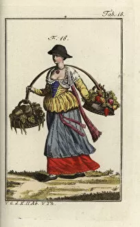 A farm girl from Pavia, Italy, carrying baskets