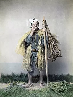 Labourer Collection: Farm labourer smoking, Japan, circa 1880s. Date: circa 1880s