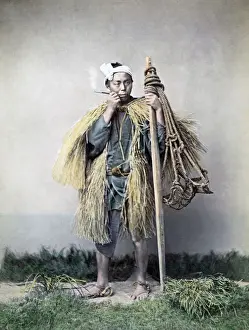 New Images May Prints: Farm labourer smoking, Japan, circa 1880s. Date: circa 1880s
