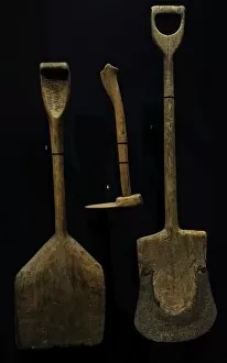Agriculturalist Gallery: Farm tools. Wooden spade and wodden potato hoe. The National