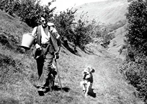 Farmer and dog, Swaledale, Yorkshire in the 1940/50s