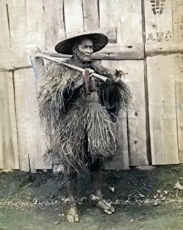 Flail Prints: Farmer in grass coat, Japan
