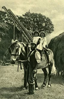 Basic Gallery: Farmer leading two children on a horse, England