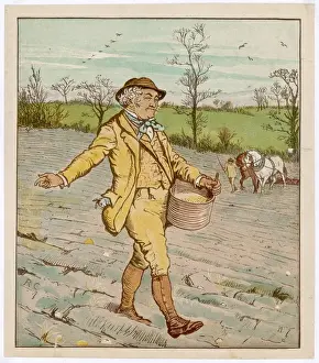 Furrows Prints: FARMER SOWING CORN 1887