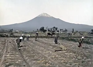 Fuji Prints: Farmers at the foot of Mount Fuji, Japan, circa 1880s