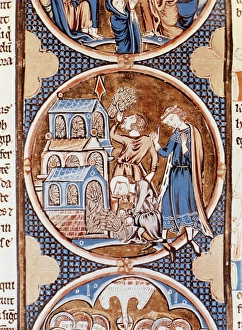 Agriculturist Gallery: Farmers storing grain in a barn. 13th century