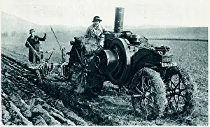 Ploughing Prints: Farmers wife tractor ploughing 1917