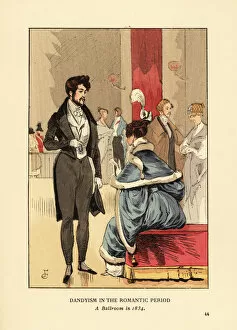 Images Dated 12th July 2019: Fashionable couple at a ball, Paris, 1834