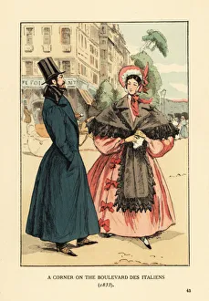 Basques Collection: Fashionable couple in front of Cafe Foy, Boulevard
