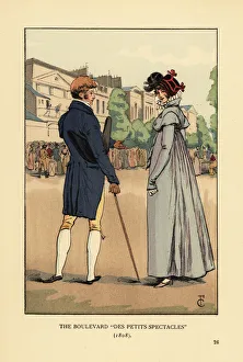 Montmartre Prints: Fashionable couple slumming it on the Boulevard du