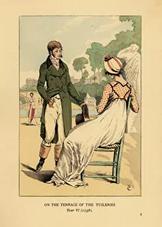 Images Dated 10th July 2019: Fashionable couple on the terrace of the Tuileries