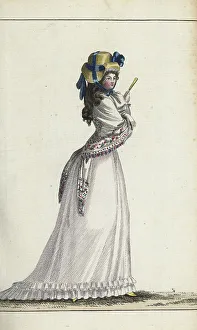 Curls Prints: Fashionable English woman with large shawl, 1790