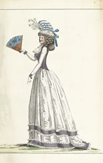 Lebrun Tossa Prints: Fashionable French woman with cameo fan, 1790