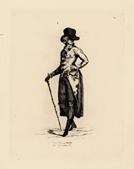 Etching Gallery: Fashionable gentleman in coat, era of Marie Antoinette