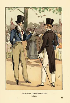 Bourbon Gallery: Fashionable gentlemen at Longchamp racetrack, 1820