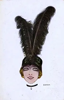 Fashionable girl with amazing black ostrich feather hat