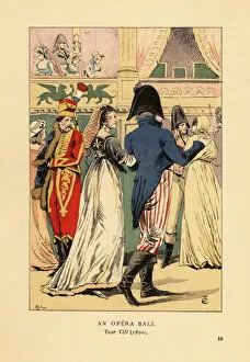 Masquerade Collection: Fashionable guests at a masquerade ball, 1800