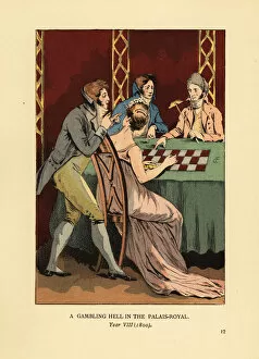 Images Dated 10th July 2019: Fashionable Incroyables in a gambling den, 1800