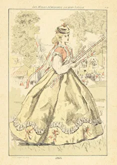 Drypoint Prints: Fashionable lady at a fete or fair, Paris, 1866