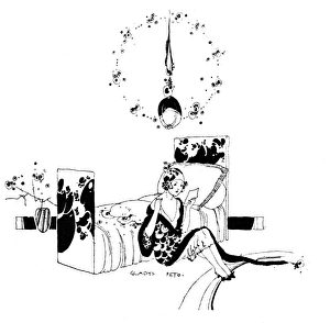 Images Dated 26th July 2016: Fashionable lady sitting beside her bed reading a letter