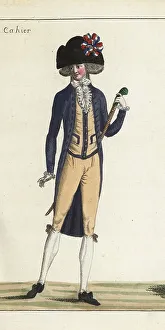 Tricolor Prints: Fashionable man with cane sword, 1790
