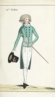 Lebrun Tossa Prints: Fashionable man in English double-breasted riding coat, 1790
