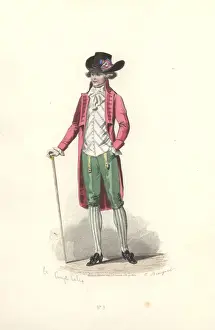 Directoire Prints: Fashionable man in pink coat, green breeches