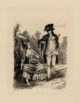 Fashionable man and woman playing in the Bois de Boulogne