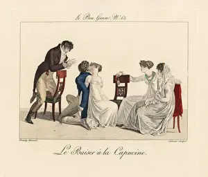 Muslin Prints: Fashionable people playing the Capucine kissing game