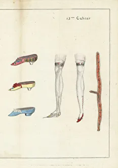 Lebrun Tossa Prints: Fashionable shoes, slippers and garters, 1790