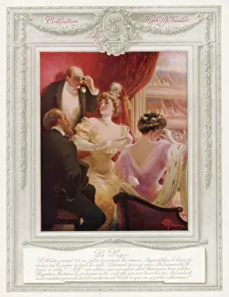 Fashionable theatregoers in a loggia box at a French theatre