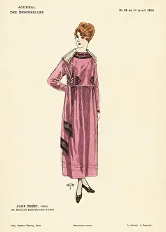 Fashion Plate Prints: Fashionable woman in an ankle-length cerise dress with lace coll