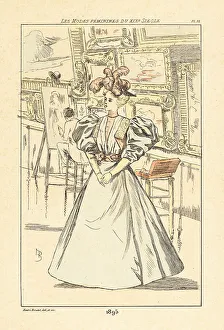 Drypoint Prints: Fashionable woman at an art exhibition, Paris, 1895