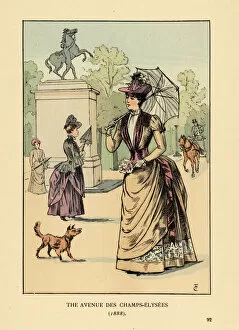 Universelle Gallery: Fashionable woman on the avenue des Champs-Elysees, 1888