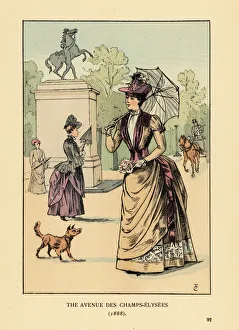 Images Dated 17th July 2019: Fashionable woman on the avenue des Champs-Elysees, 1888