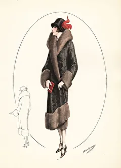 Haircut Prints: Fashionable woman in cloche hat and lambswool coat, 1926
