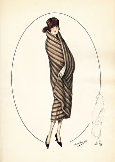 Fashionable woman in cloche hat and mink cape, 1926