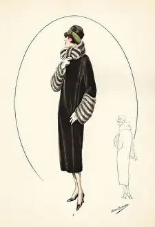 Haircut Prints: Fashionable woman in cloche hat and otter-skin coat, 1926