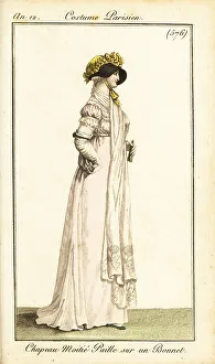 Carle Vernet Prints: Fashionable woman in cloth bonnet with straw-hat peak