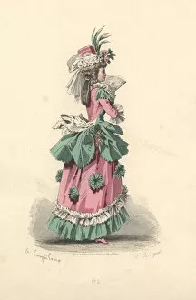Fashionable woman in dress with rosettes, era of Marie