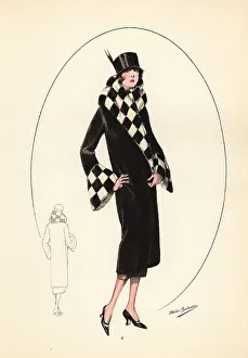 Haircut Prints: Fashionable woman in top hat and otter-skin coat, 1926