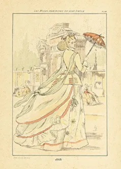 Drypoint Prints: Fashionable woman in the Jardin Mabile, Paris, 1868