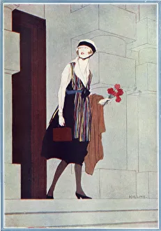Higgins Collection: fashionable woman leaving War Office Fashionable woman leaving the War Office
