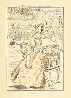 Drypoint Prints: Fashionable woman listening to a band in a park, Paris, 1836