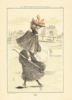 Drypoint Prints: Fashionable woman near the Bains de la Samaritaine, Paris, 1893